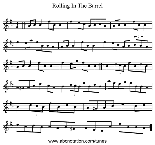 Rolling In The Barrel - staff notation