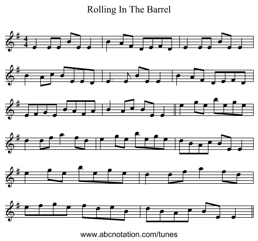 Rolling In The Barrel - staff notation