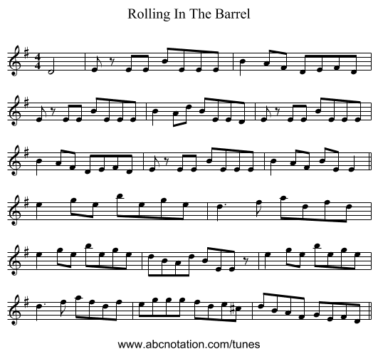 Rolling In The Barrel - staff notation