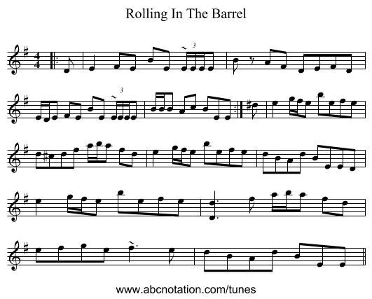 Rolling In The Barrel - staff notation