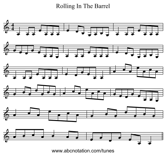 Rolling In The Barrel - staff notation