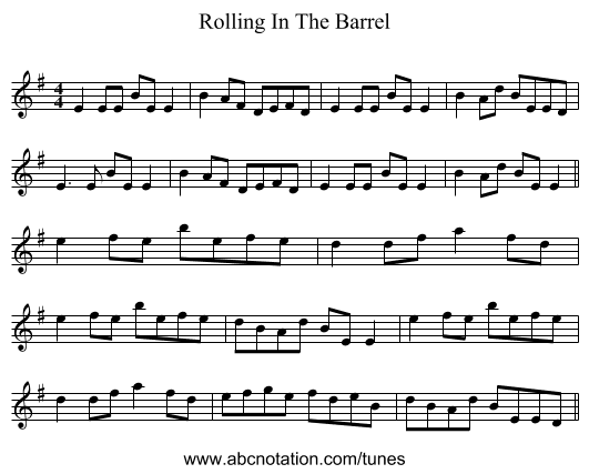 Rolling In The Barrel - staff notation