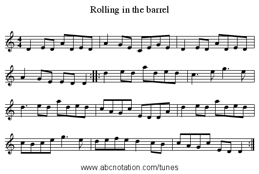 Rolling in the barrel - staff notation