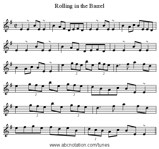 Rolling in the Barrel - staff notation