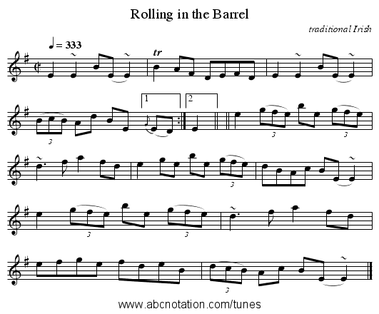 Rolling in the Barrel - staff notation