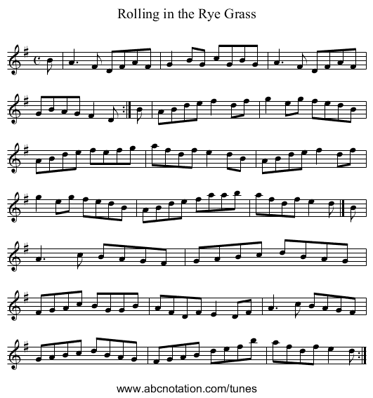 Rolling in the Rye Grass - staff notation