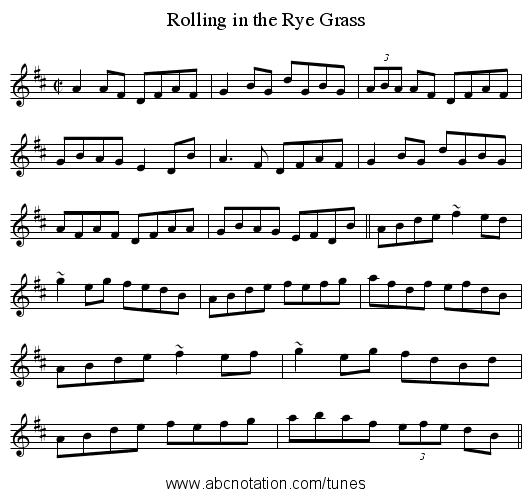 Rolling in the Rye Grass - staff notation