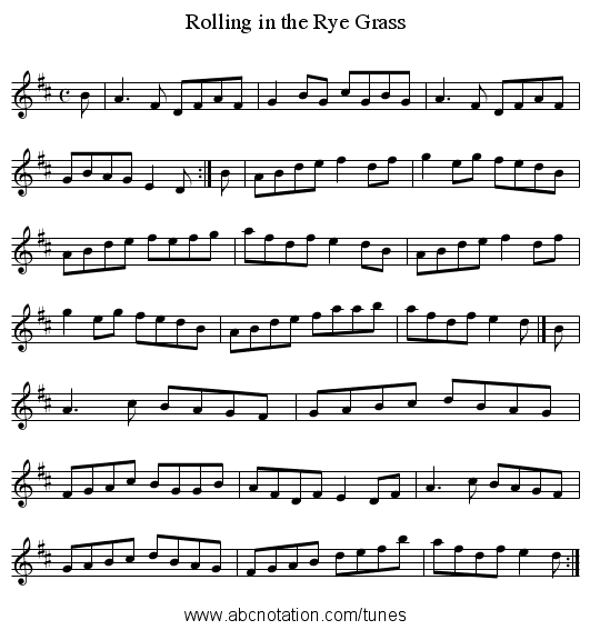 Rolling in the Rye Grass - staff notation