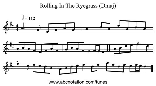 Rolling In The Ryegrass (Dmaj) - staff notation