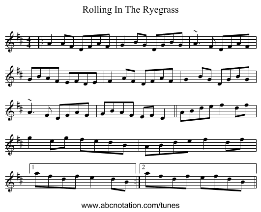 Rolling In The Ryegrass - staff notation