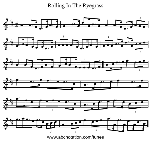 Rolling In The Ryegrass - staff notation