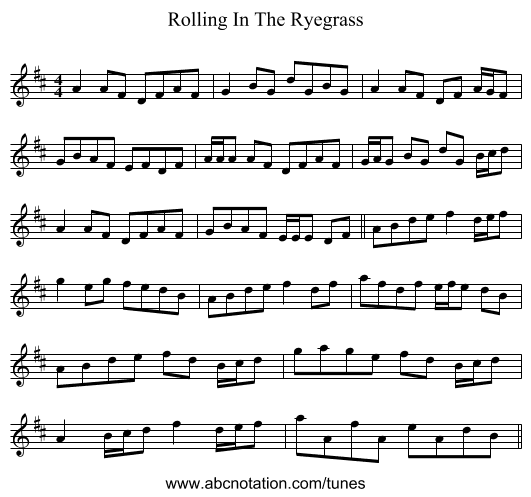 Rolling In The Ryegrass - staff notation