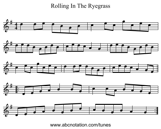 Rolling In The Ryegrass - staff notation