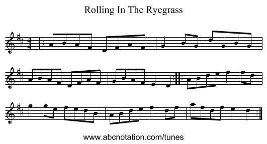 Rolling In The Ryegrass - staff notation