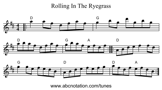 Rolling In The Ryegrass - staff notation
