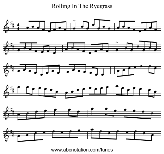 Rolling In The Ryegrass - staff notation