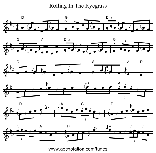 Rolling In The Ryegrass - staff notation