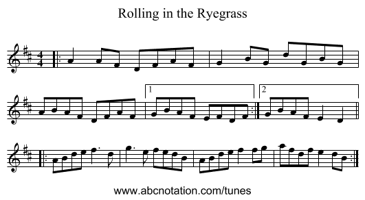 Rolling in the Ryegrass - staff notation