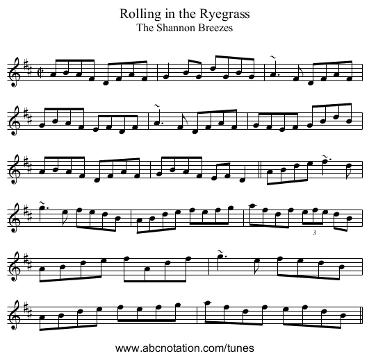 Rolling in the Ryegrass - staff notation