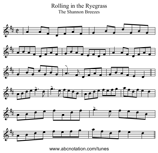 Rolling in the Ryegrass - staff notation