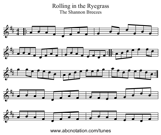 Rolling in the Ryegrass - staff notation