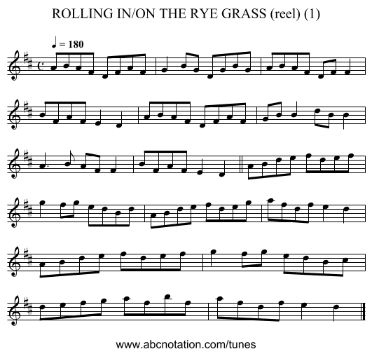 ROLLING IN/ON THE RYE GRASS (reel) (1) - staff notation