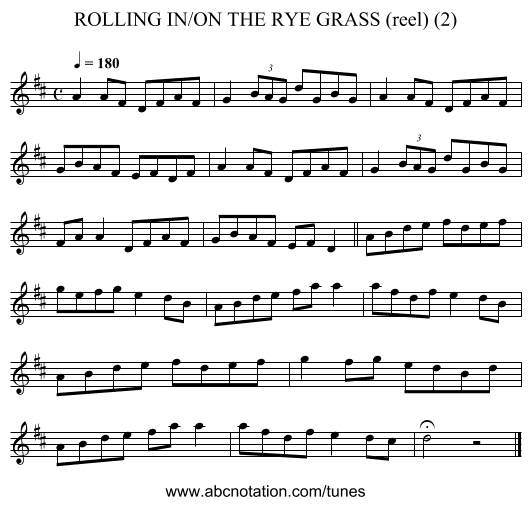 ROLLING IN/ON THE RYE GRASS (reel) (2) - staff notation