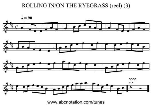 ROLLING IN/ON THE RYEGRASS (reel) (3) - staff notation