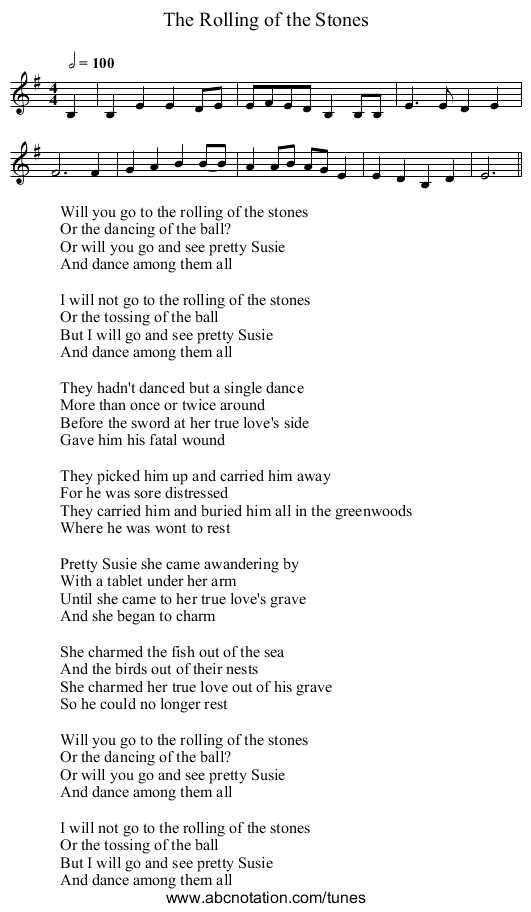 Rolling of the Stones, The - staff notation