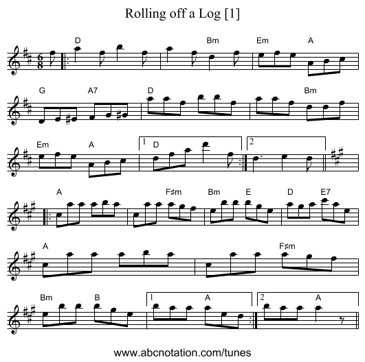 Rolling off a Log [1] - staff notation