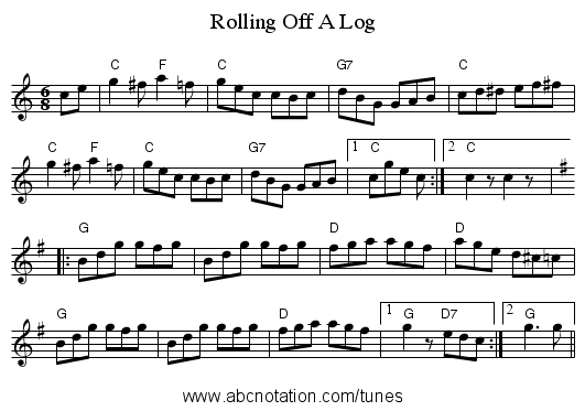 Rolling Off A Log - staff notation
