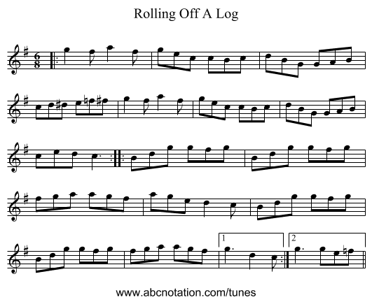 Rolling Off A Log - staff notation
