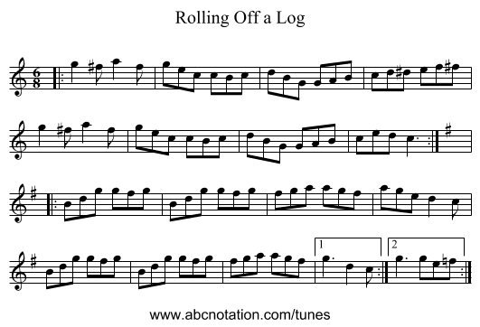 Rolling Off a Log - staff notation