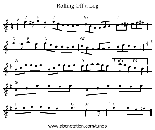 Rolling Off a Log - staff notation