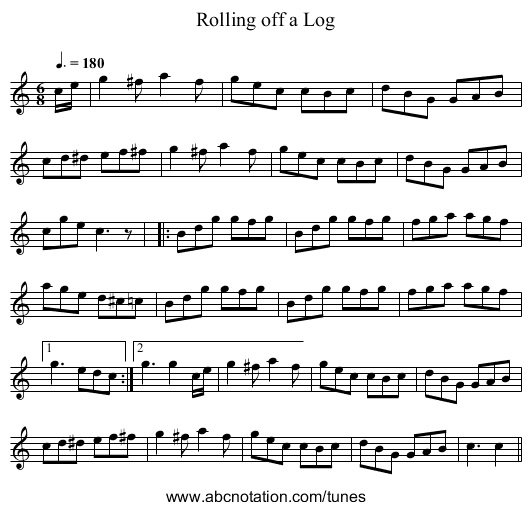 Rolling off a Log - staff notation