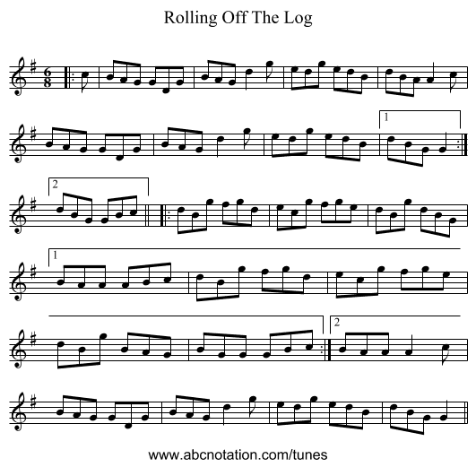 Rolling Off The Log - staff notation