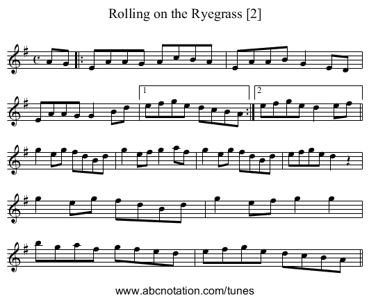 Rolling on the Ryegrass [2] - staff notation