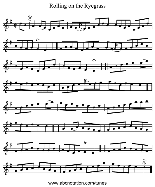 Rolling on the Ryegrass - staff notation