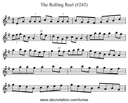 Rolling Reel (#243), The - staff notation
