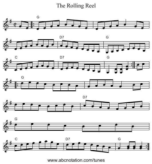 Rolling Reel, The - staff notation