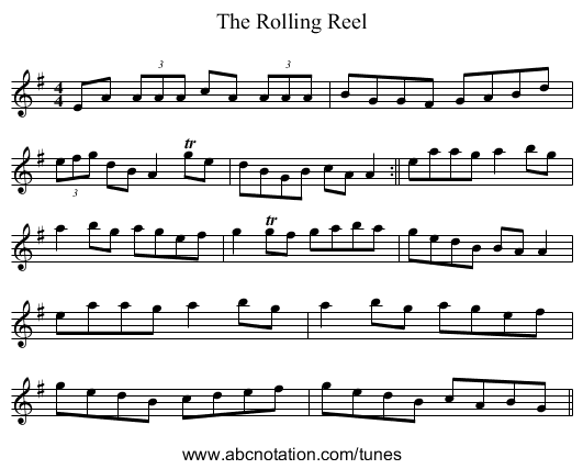 Rolling Reel, The - staff notation