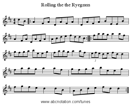 Rolling the the Ryegrass - staff notation