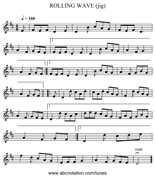 ROLLING WAVE (jig) - staff notation