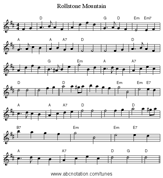 Rollstone Mountain - staff notation