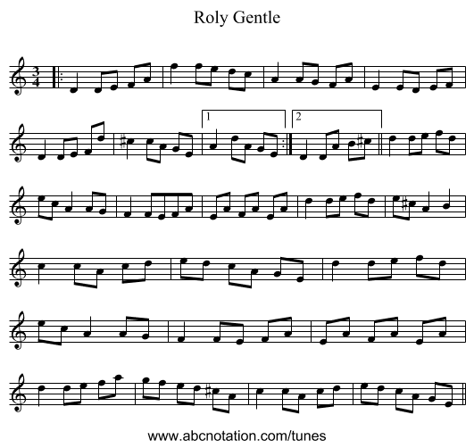 Roly Gentle - staff notation