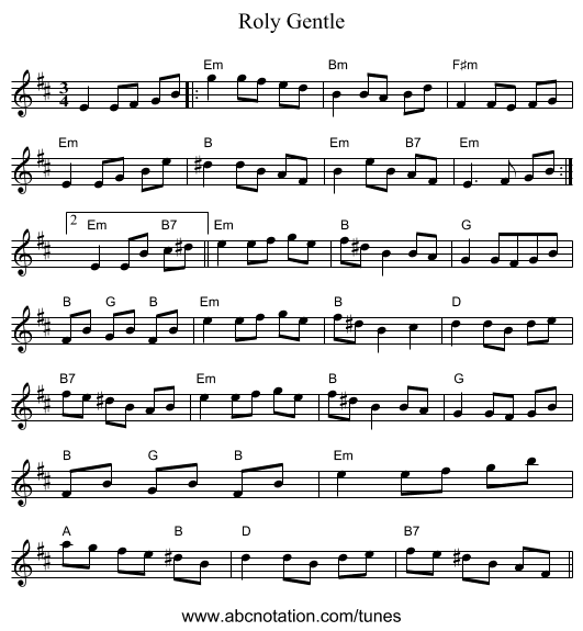 Roly Gentle - staff notation
