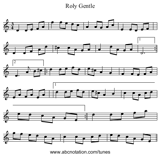 Roly Gentle - staff notation