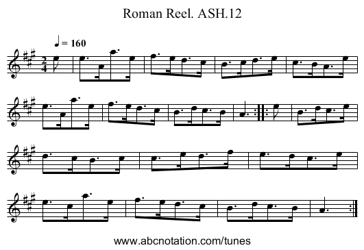 Roman Reel. ASH.12 - staff notation