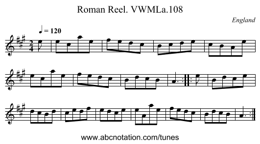 Roman Reel. VWMLa.108 - staff notation
