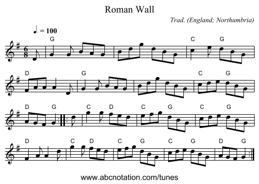 Roman Wall - staff notation
